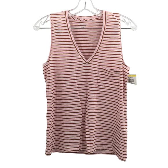 Madewell Women's Striped Tank Top Sleeveless V-Neck Pink Brown Size X-Small NWT - Picture 1 of 4